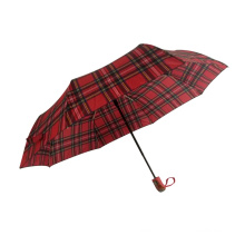 Semi-automatique 3 parapluie en gros à carreaux rouges pliants